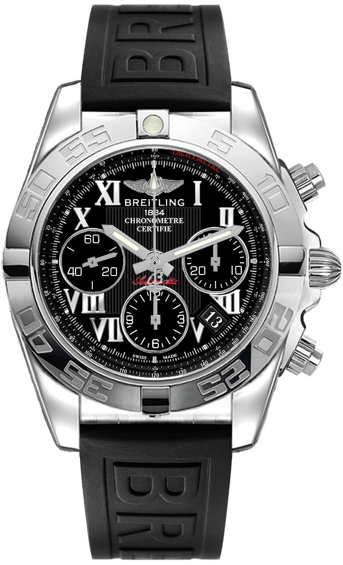 Chronomat 41 Chronograph in Steel on Black Rubber Strap with Black Roman Dial