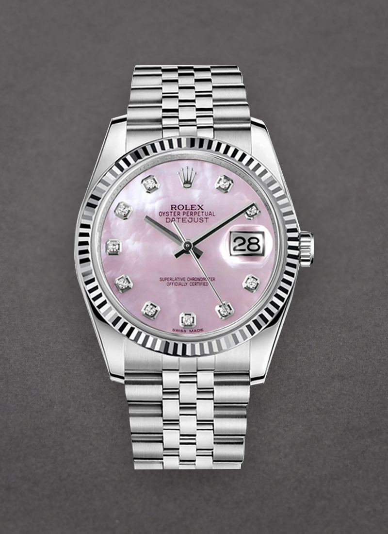 Rolex Unworn Datejust 36mm Automatic in Steel with White Gold Fluted Bezel