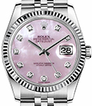 Datejust 36mm Automatic in Steel with White Gold Fluted Bezel on Jubilee Bracelet with Pink MOP Diamond Dial