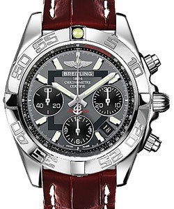 Chronomat 41 Chronograph in Steel On Burgundy Alligator Leather Strap with Grey Dial and Black Subdials