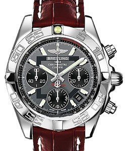 Chronomat 41 Chronograph in Steel On Burgundy Alligator Leather Strap with Grey Dial and Black Subdials