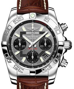 Chronomat 41 Chronograph in Steel On Brown Alligator Leather Strap with Grey Dial and Black Subdials