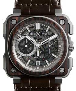 BR-X1 Skeleton Chronograph in Brown and wooden on Brown Alligator Leather Strap with Skeleton Dial