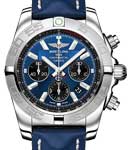 Chronomat 44 Chronograph in Steel on Blue Calfskin Leather Strap with Blue Dial