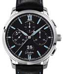 Senator Chronograph Panorama Date 42mm in Steel on Black Rubber Strap with Black Dial