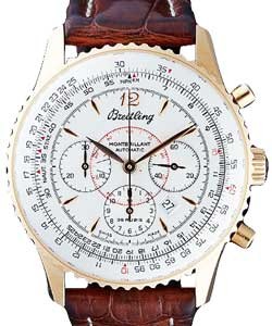 Navitimer Montbrillant Chronograph in Yellow Gold on Brown Alligator Leather Strap with Silver Dial