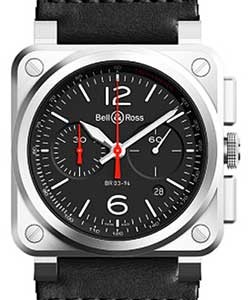 BR03-94 Aero GT Chronograph in Steel on Black Rubber Strap with Black Dial