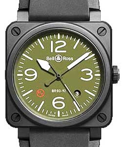 Aviation BR 03-92 Military in Ceramic on Black Rubber Strap with Green Dial