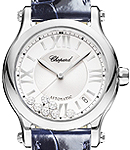 Happy Sport Medium in Steel on Blue Alligator Leather Strap with Silver Dial