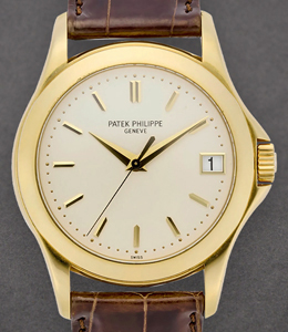 Calatrava  Ref 5107J in Yellow Gold on Brown Leather Strap with Silver Dial