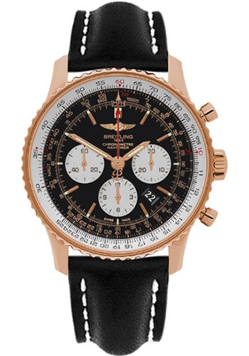 Navitimer 01 in Rose Gold on Black Calfskin Leather Strap with Black Dial