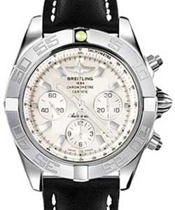 Chronomat 44 in White Gold on Black Calfskin Leather Strap with Sierra silver Dial