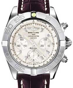 Chronomat 44 in White Gold on Burgundy Crocodile Leather Strap with Sierra silver Dial