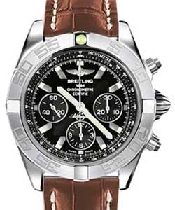 Chronomat 44 in White Gold on Gold Crocodile Leather Strap with Black Dial