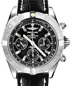 Chronomat 44 in White Gold on Black Crocodile Leather Strap with Black Dial