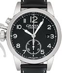 Chronofighter 1965 42mm Automatic in Steel on Black Leather Strap with Black Arabic Dial