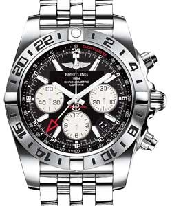 Chronomat GMT Chronograph 44mm in Steel on Steel Braclet with Black Dial - Silver Subdials