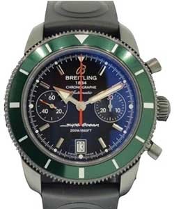 Superocean Heritage Chronograph 44 in Black PVD Steel with Green Bezel On Black Rubber Strap with Black Dial