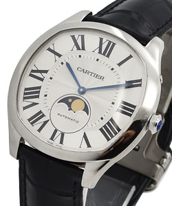 Drive de Cartier Moon Phase in Steel on Black Alligator Leather Strap with Silver Dial