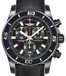 Superocean Chronograph M2000 in Black Steel on White Rubber Backing Black Calfskin Leather Strap with Black Dial