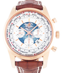 Transocean Chronograph Unitime Automatic in Rose Gold On Brown Crocodile Strap with White Dial