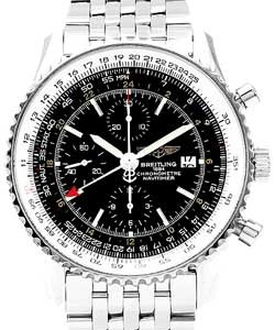 Navitimer World Chronograph in Steel on Steel Bracelet with Black Dial