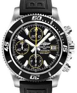 Superocean Abyss Chronograph II in Steel with Black Bezel on Black Rubber Strap with Black Dial with Yellow Accents