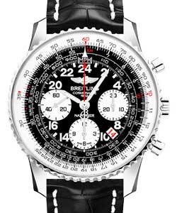Navitimer Cosmonaute Flyback Chronograph in Steel - Limited Edition On Black Crocodile Leather Strap with Black Dial
