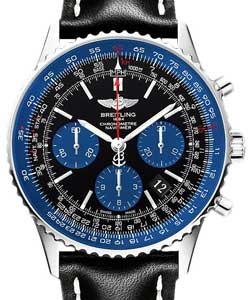 Navitimer 01 Chronograph in Steel - Limited Edition on Black Calfskin Leather Strap with Black and Blue Dial