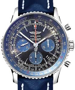 Navitimer 01 Chronograph in Steel - Limited Edition on Blue Calfskin Leather Strap with Black and Blue Dial