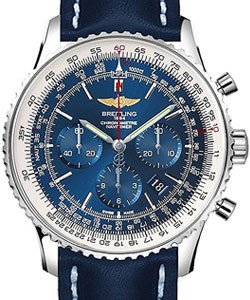 Navitimer 01 Chronograph in Steel On Blue Calfskin Leather Strap with Blue Dial