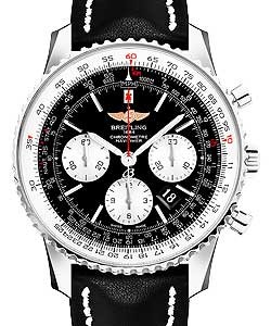 Navitimer 01 Chronograph Automatic in Steel on Black Calfskin Leather Strap with Black Dial -Silver Subdials