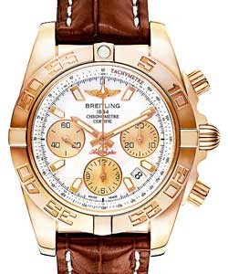 Chronomat 41 in Rose Gold on Brown Crocodile Leather Strap with Mother of Pearl Dial and Gold Subdials