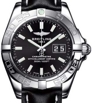 Galactic 41 in Steel on Black Calfskin Leather Strap with Black Dial