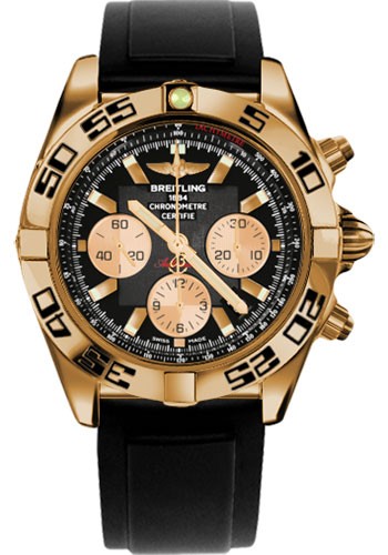 Chronomat 44 in Rose Gold on Black Diver Pro II Rubber Strap with Black Dial and Gold Subdials
