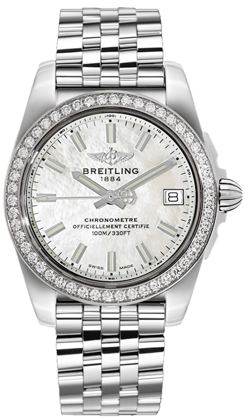 Galactic 36 SleekT in Steel With Diamond Bezel on Steel Bracelet with Mother of Pearl Dial