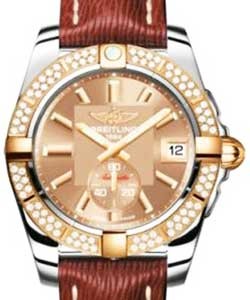 Galactic 36 2-Tone in Steel with Rose Gold Diamond Bezel on Brown Sahara Calfskin Leather Strap with Bronze Dial