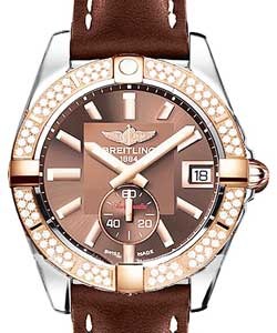Galactic 36 2-Tone in Steel with Rose Gold Diamond Bezel on Brown Calfskin Leather Strap with Bronze Dial
