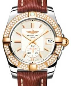 Galactic 36 2-Tone in Steel with Rose Gold Diamond Bezel On Brown Sahara Calfskin Leather Strap with Silver Dial