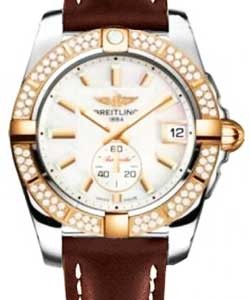 Galactic 36 2-Tone in Steel with Rose Gold Diamond Bezel On Brown Calfskin Leather Strap with Silver Dial