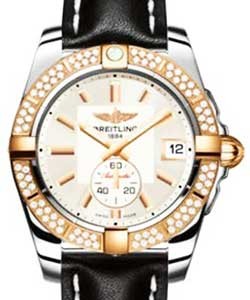 Galactic 36 2-Tone in Steel with Rose Gold Diamond Bezel On Black Calfskin Leather Strap with Silver Dial