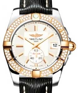 Galactic 36 2-Tone in Steel with Rose Gold Diamond Bezel On Black Sahara Calfskin Leather Strap with Silver Dial