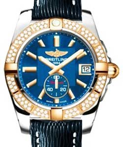 Galactic 36 2-Tone in Steel with Rose Gold Diamond Bezel on Blue Sahara Calfskin Leather Strap with Blue Dial