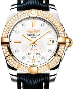 Galactic 36 2-Tone in Steel with Rose Gold Diamond Bezel On Blue Sahara Calfskin Leather Strap with MOP Diamond Dial