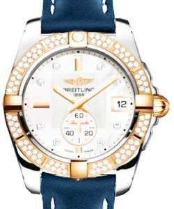 Galactic 36 2-Tone in Steel with Rose Gold Diamond Bezel On Blue Calfskin Leather Strap with MOP Diamond Dial