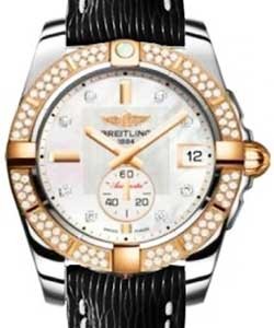 Galactic 36 2-Tone in Steel with Rose Gold Diamond Bezel On Black Sahara Calfskin Leather Strap with MOP Diamond Dial