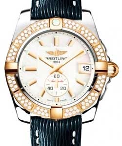 Galactic 36 2-Tone in Steel with Rose Gold Diamond Bezel On Blue Sahara Calfskin Leather Strap with Mother of Pearl Dial