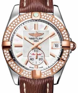 Galactic 36 2-Tone in Steel with Rose Gold Diamond Bezel On Brown Sahara Calfskin Leather Strap with Mother of Pearl Dial