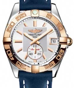 Galactic 36 2-Tone in Steel with Rose Gold Bezel On Blue Calfskin Leather Strap with Silver Dial
