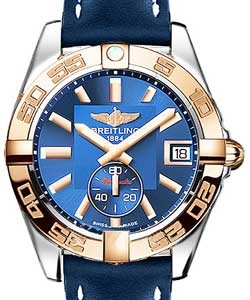Galactic 36 2-Tone in Steel with Rose Gold Bezel On Blue Calfskin Leather Strap with Blue Dial